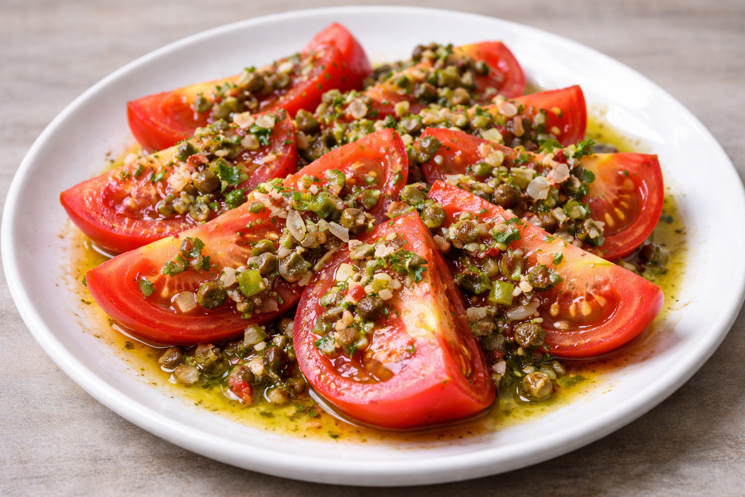 Tomate huevo de Toro con vinagreta de anchoa