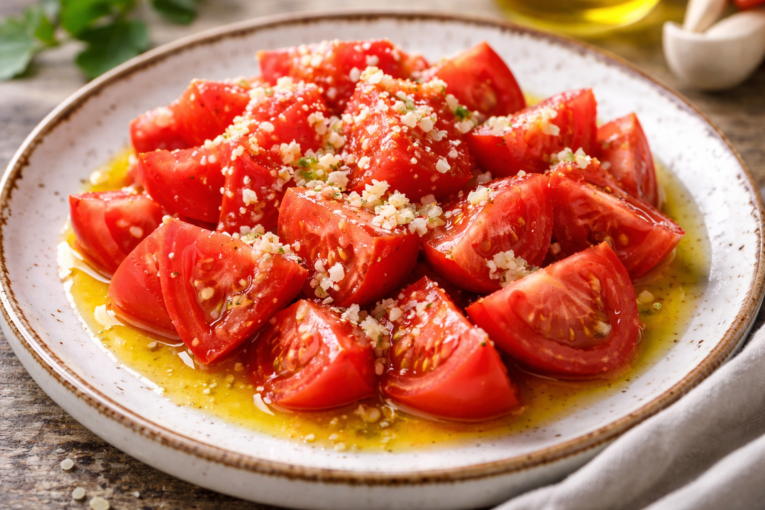 Ensaladas con tomate huevo de Toro y aceite de oliva