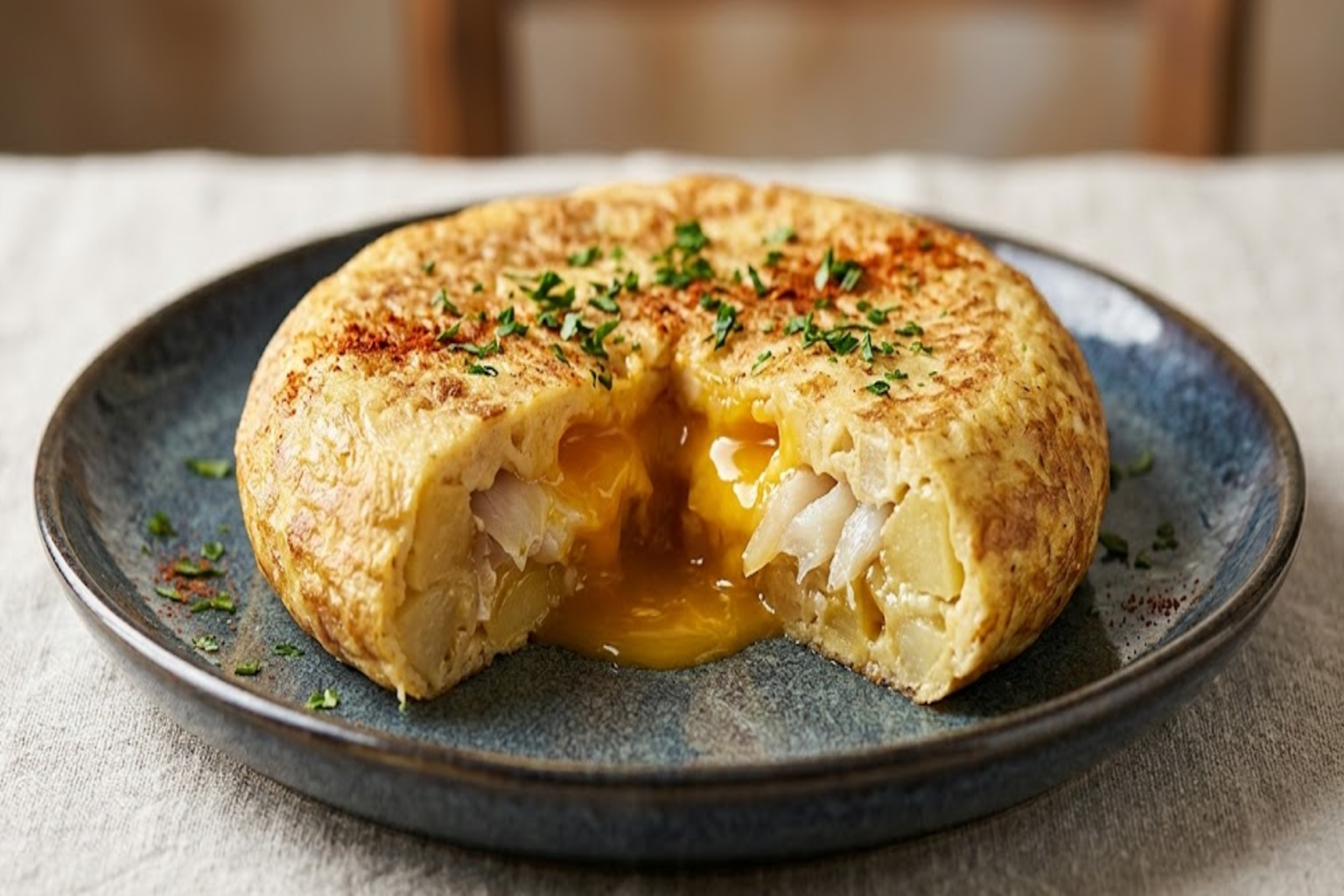 Entrantes con tortilla de Betanzos de huevo bacalao y patata