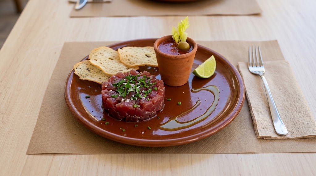 Entrantes con tartar de atún rojo y Bloody Mary