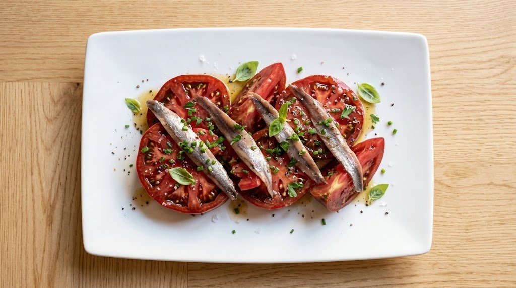 Tomate huevo de Toro con vinagreta de anchoa
